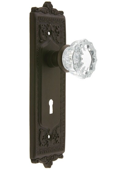 Egg and Dart Style Mortise Lock Set with Fluted Crystal Door Knobs in Oil-Rubbed Bronze.